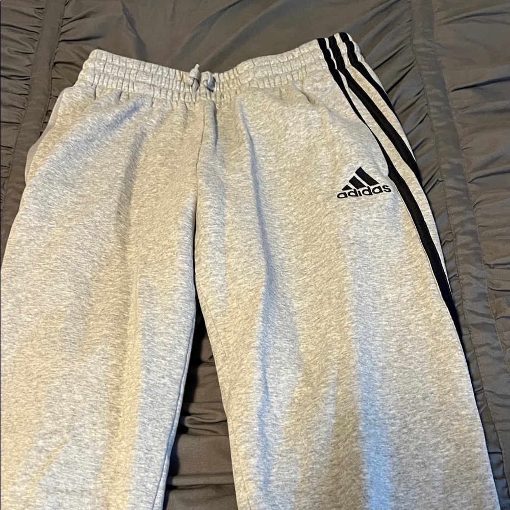 Adidas Light Gray Joggers with Black Stripes